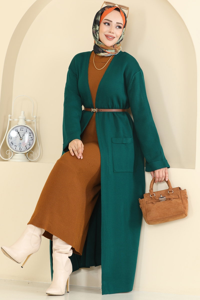 Knit Cardigan with Pockets - Teal