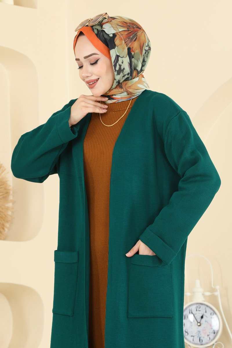 Knit Cardigan with Pockets - Teal