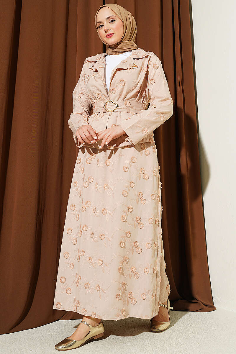 Belted Floral Broderie Skirt Set - Latte