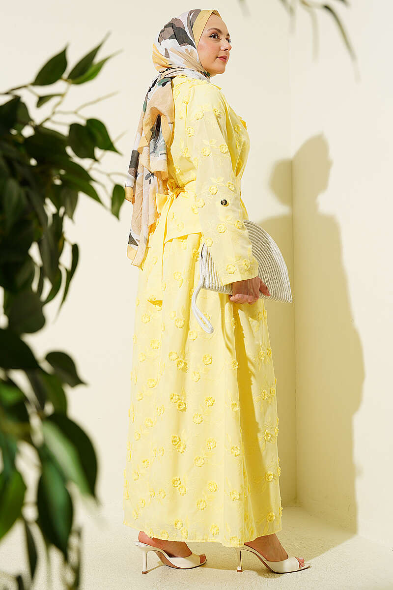 Belted Floral Broderie Skirt Set - Yellow