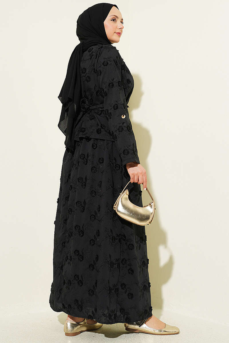 Belted Floral Broderie Skirt Set - Black