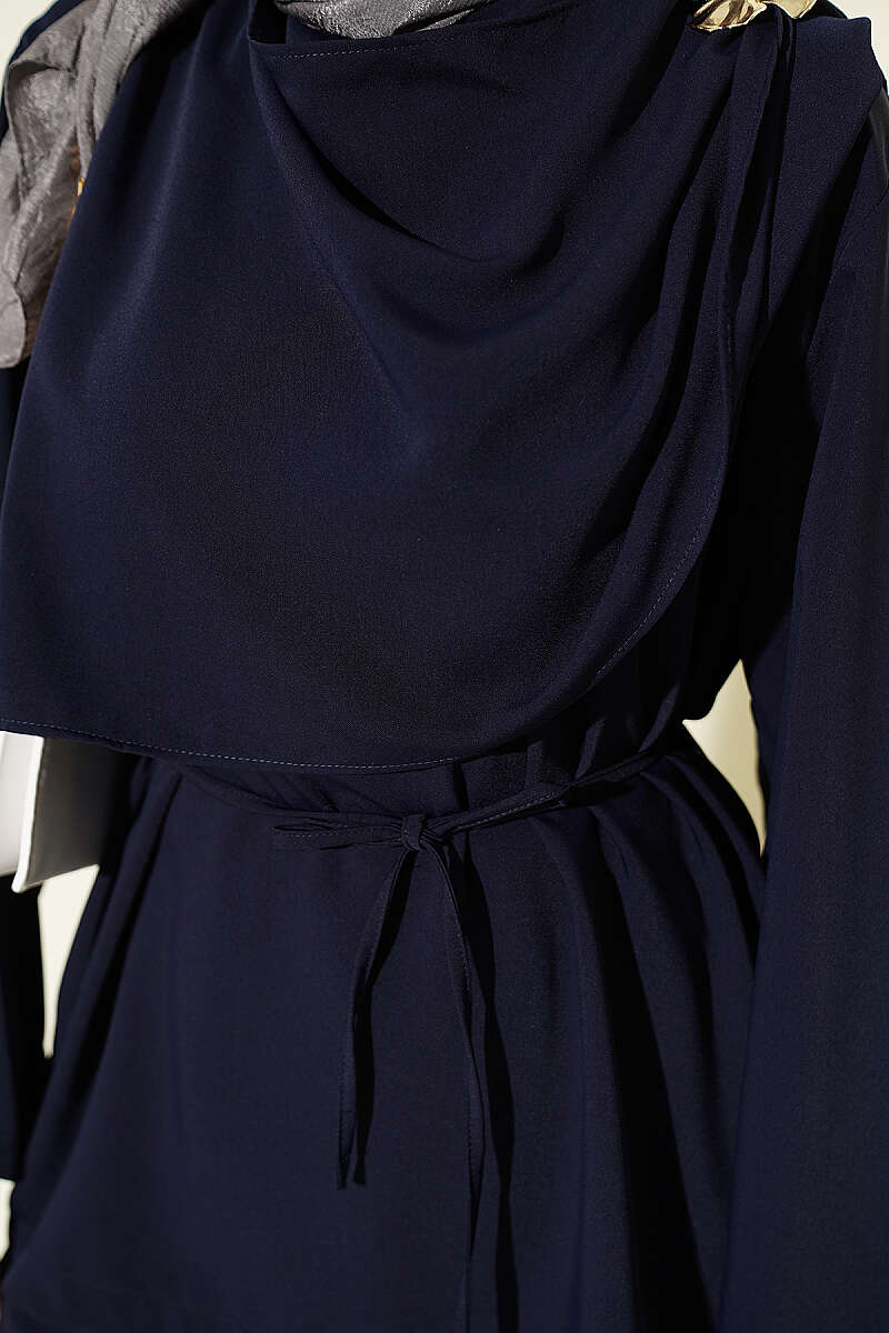 Two-Piece Set with Flower Brooch - Navy