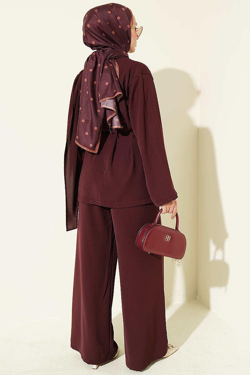 Two-Piece Set with Flower Brooch - Plum