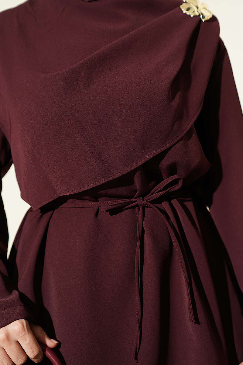 Two-Piece Set with Flower Brooch - Plum