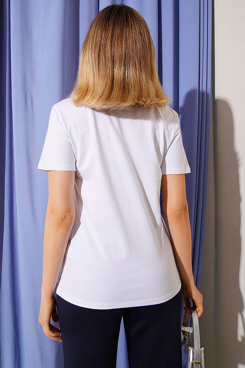 Flower Bouquet T-Shirt with Stones - White