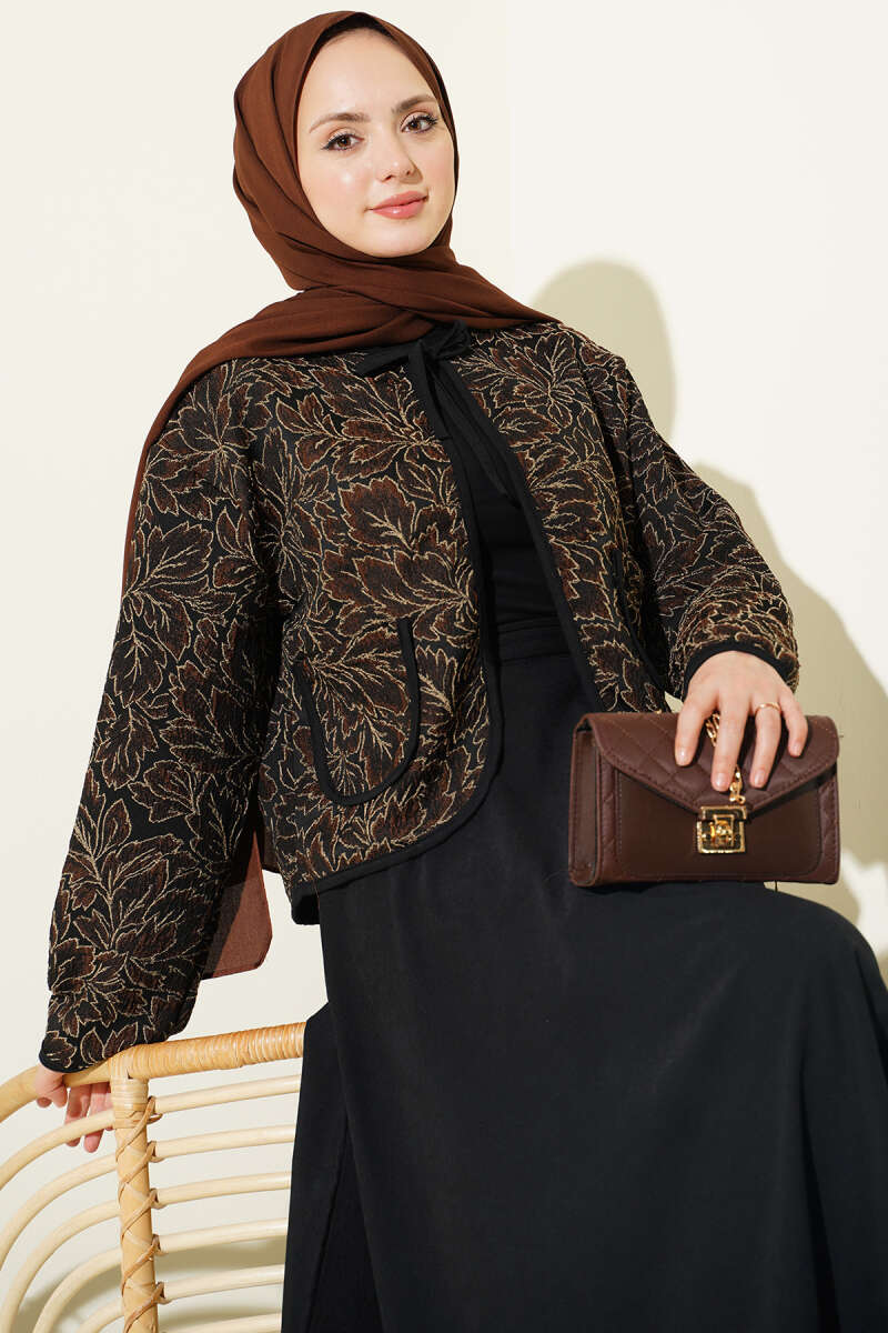 Floral Jacket and Skirt Set - Brown