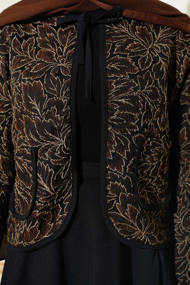 Floral Jacket and Skirt Set - Brown