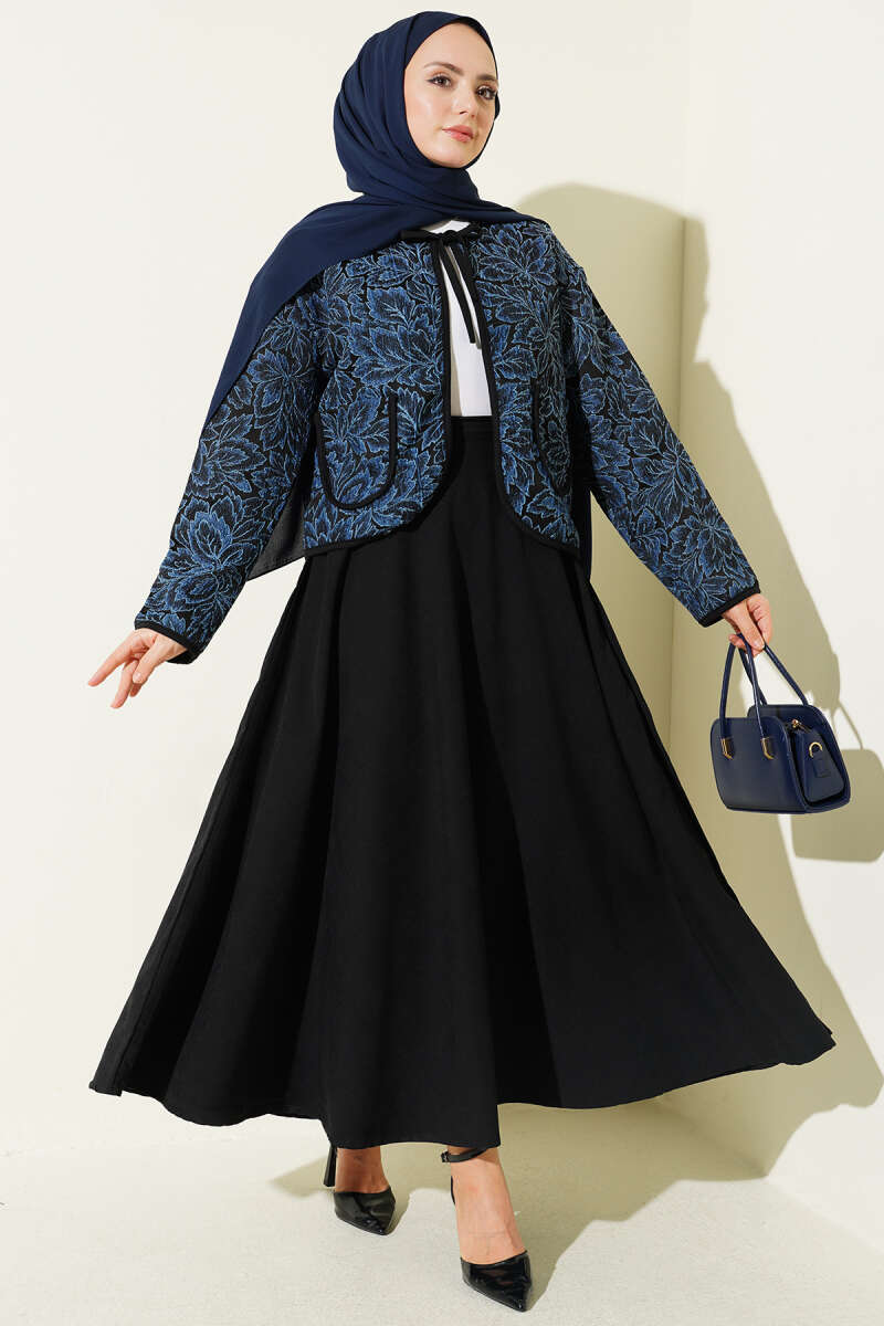 Floral Jacket and Skirt Set - Blue