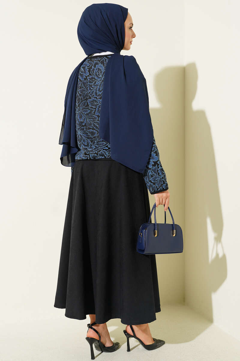 Floral Jacket and Skirt Set - Blue
