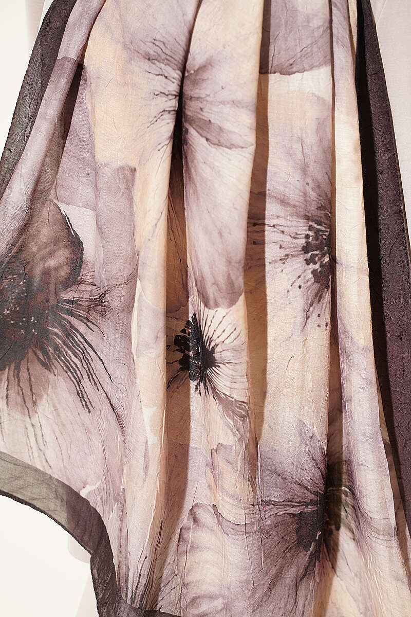 Floral Detail Bamboo Crinkle Shawl - Dark Brown