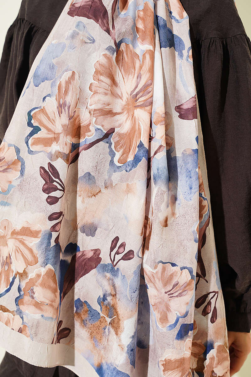 Floral Detail Bamboo Crinkle Shawl - Beige