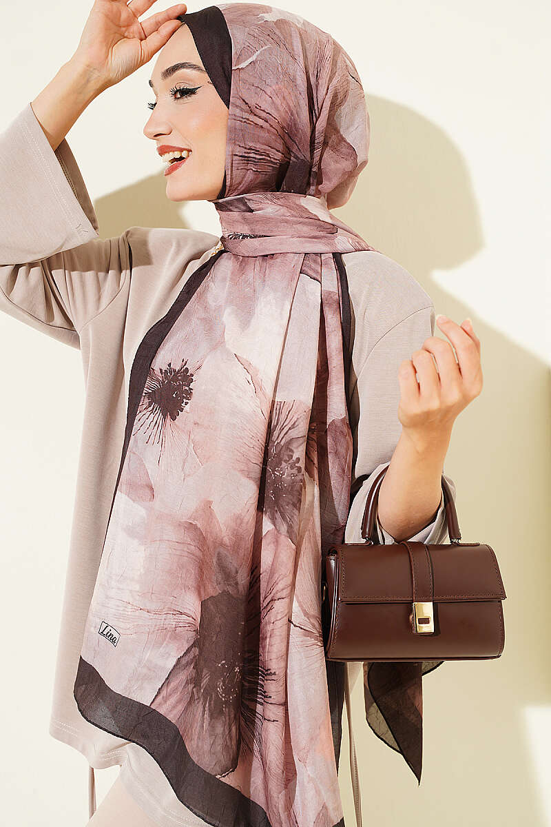 Floral Detail Bamboo Crinkle Shawl - Chestnut