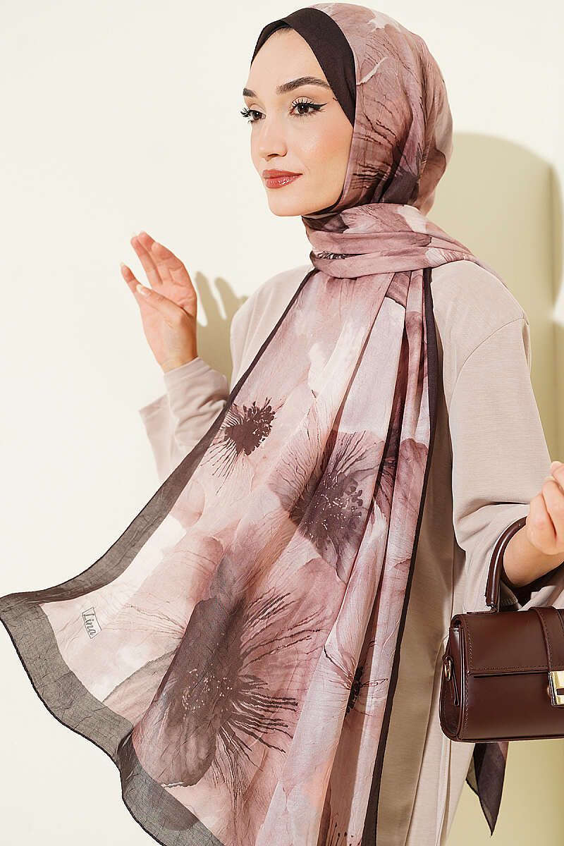 Floral Detail Bamboo Crinkle Shawl - Chestnut