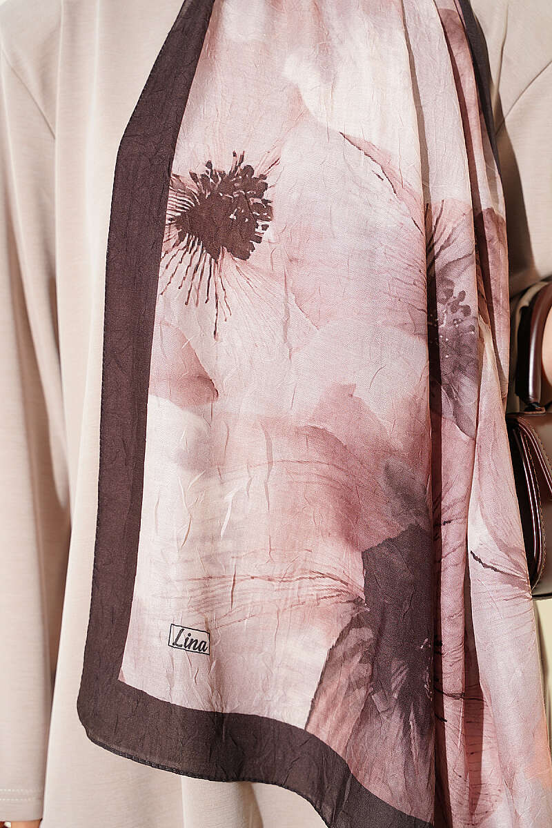 Floral Detail Bamboo Crinkle Shawl - Chestnut