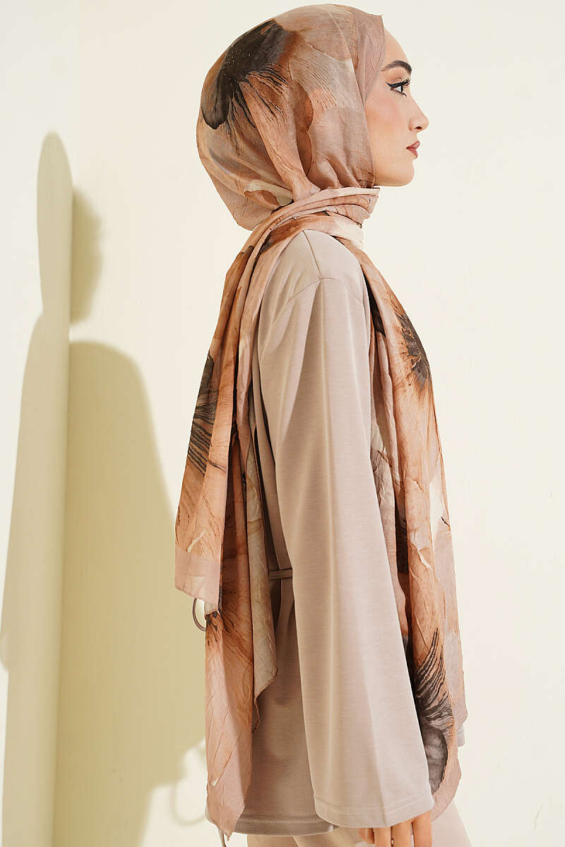 Floral Detail Bamboo Crinkle Shawl - Sand