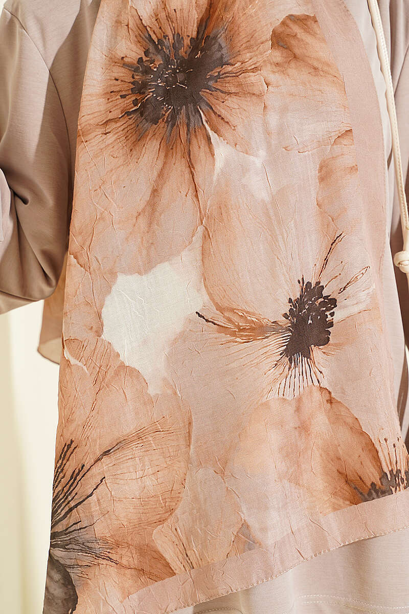 Floral Detail Bamboo Crinkle Shawl - Sand
