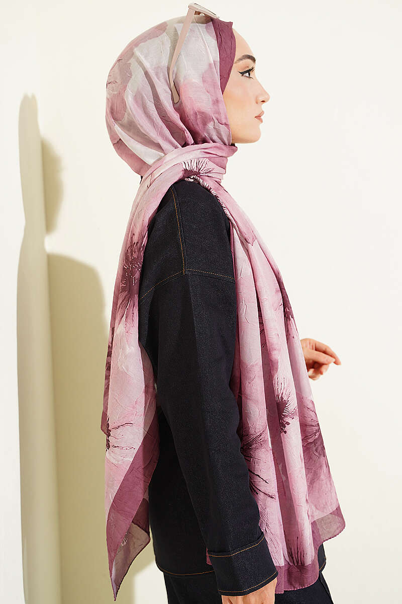 Floral Detail Bamboo Crinkle Shawl - Magenta