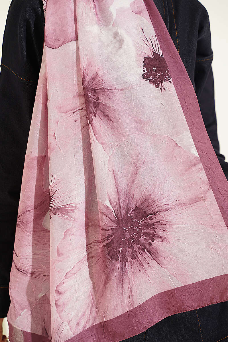 Floral Detail Bamboo Crinkle Shawl - Magenta