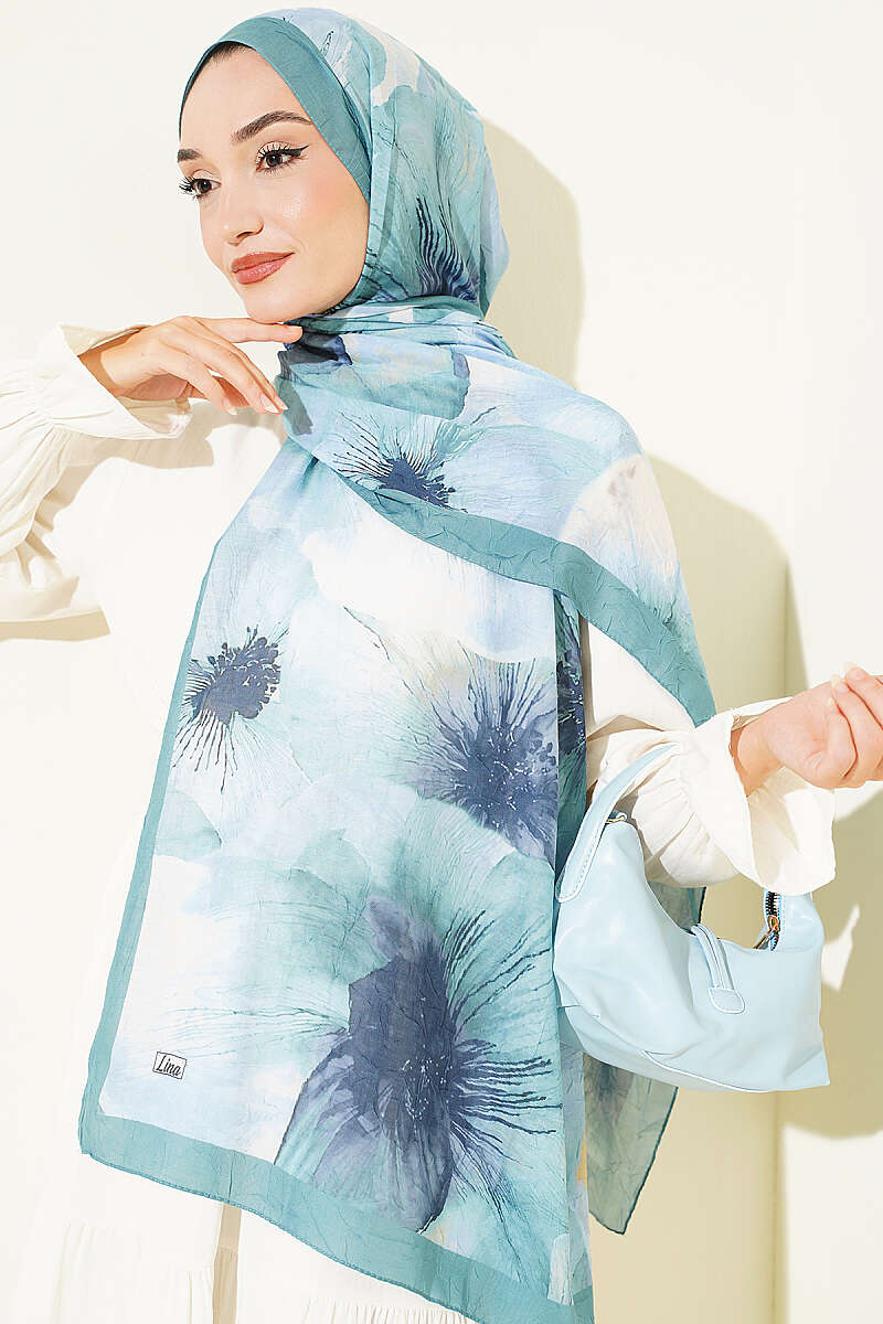 Floral Detail Bamboo Crinkle Shawl - Mint