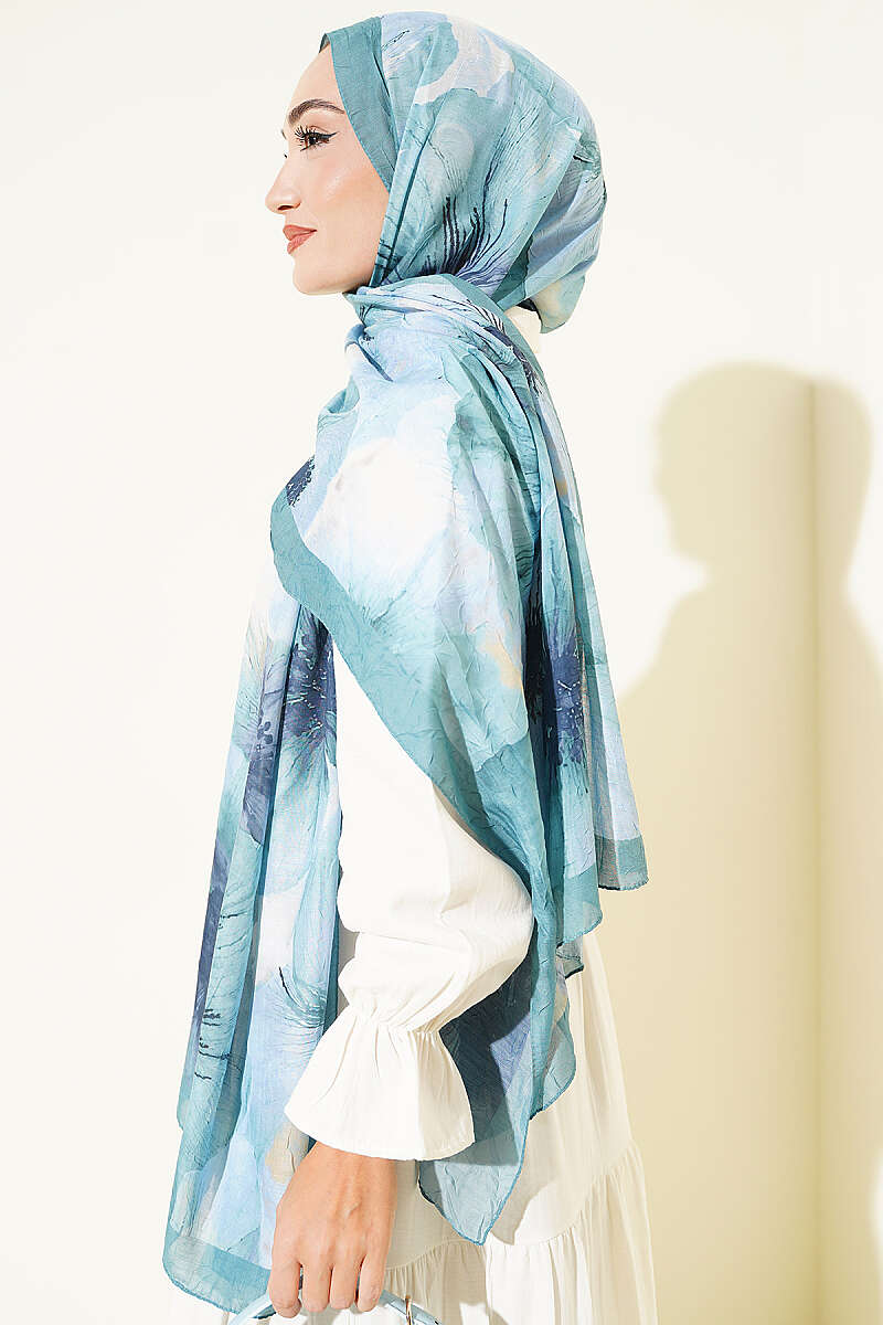Floral Detail Bamboo Crinkle Shawl - Mint