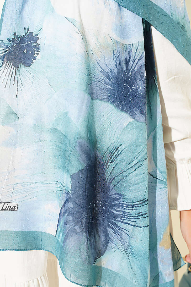 Floral Detail Bamboo Crinkle Shawl - Mint