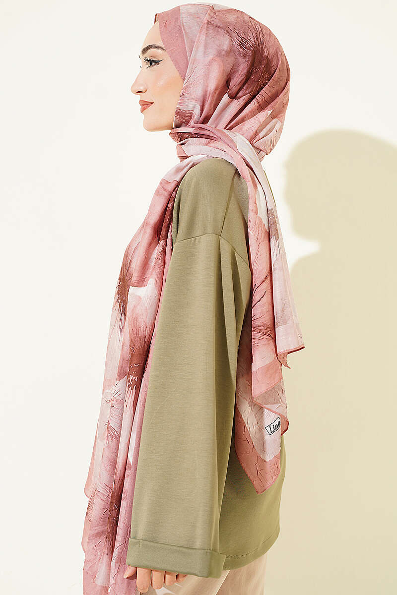 Floral Detail Bamboo Crinkle Shawl - Onion Skin