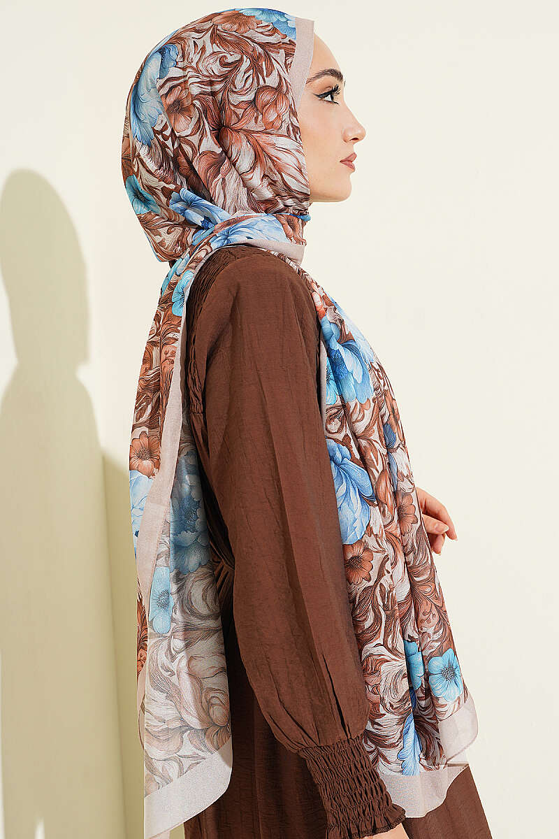 Floral French Silk Shawl - Beige