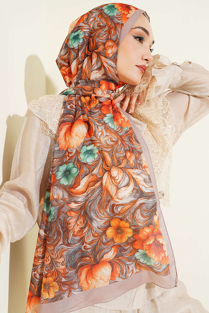 Floral French Silk Shawl - Sand