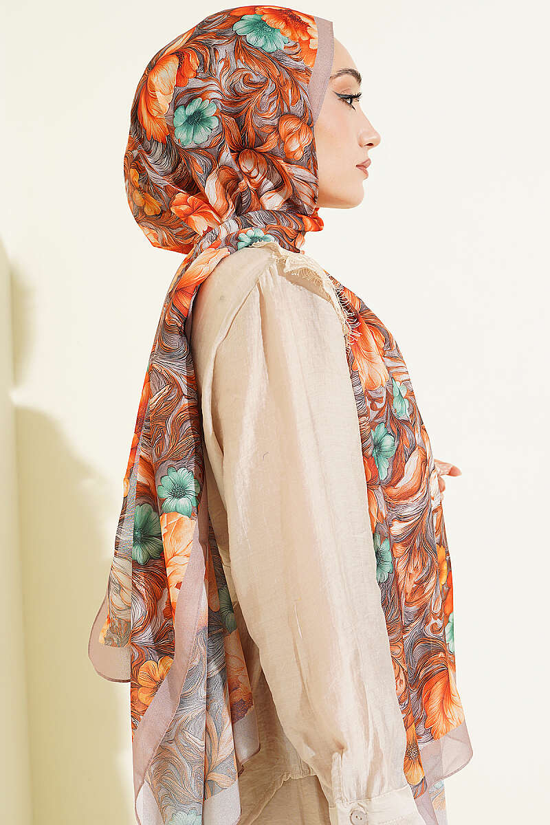 Floral French Silk Shawl - Sand