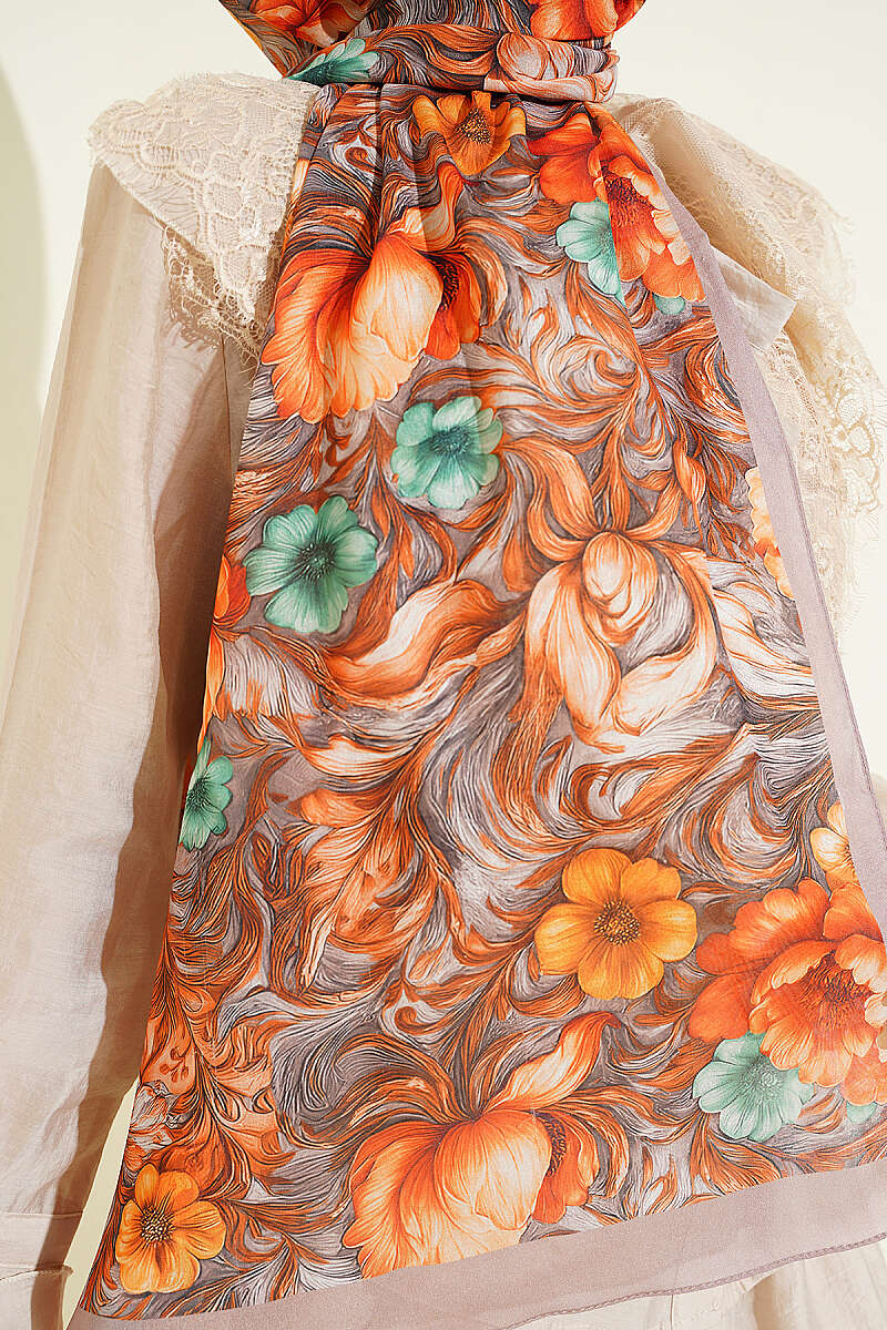 Floral French Silk Shawl - Sand