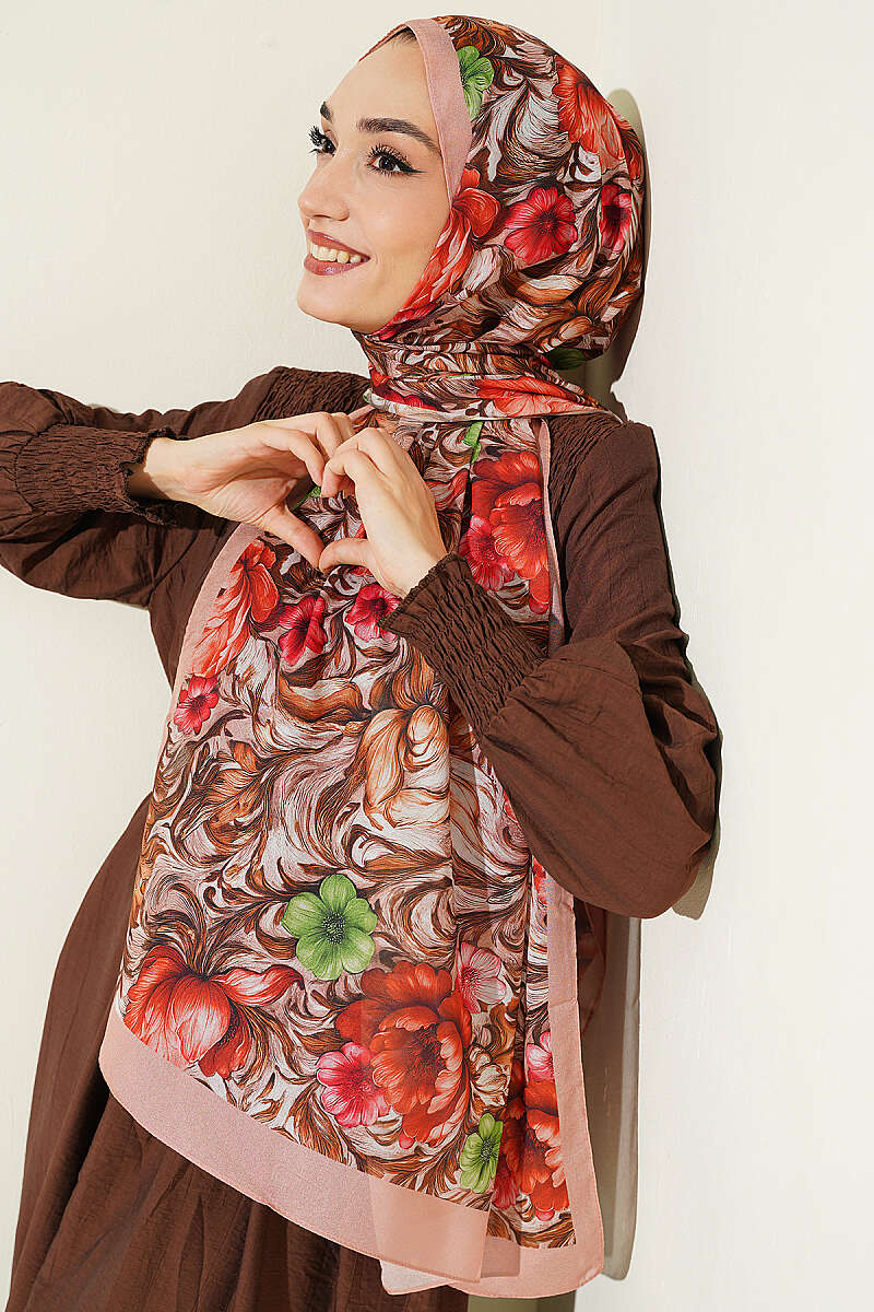 Floral French Silk Shawl - Latte