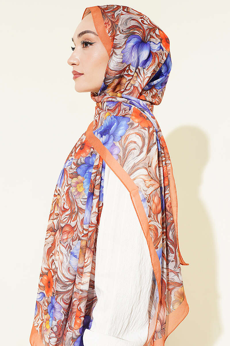 Floral French Silk Shawl - Orange