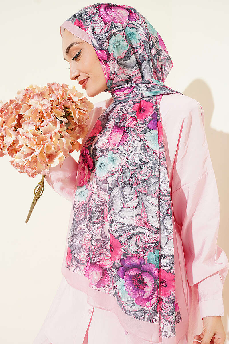 Floral French Silk Shawl - Pink