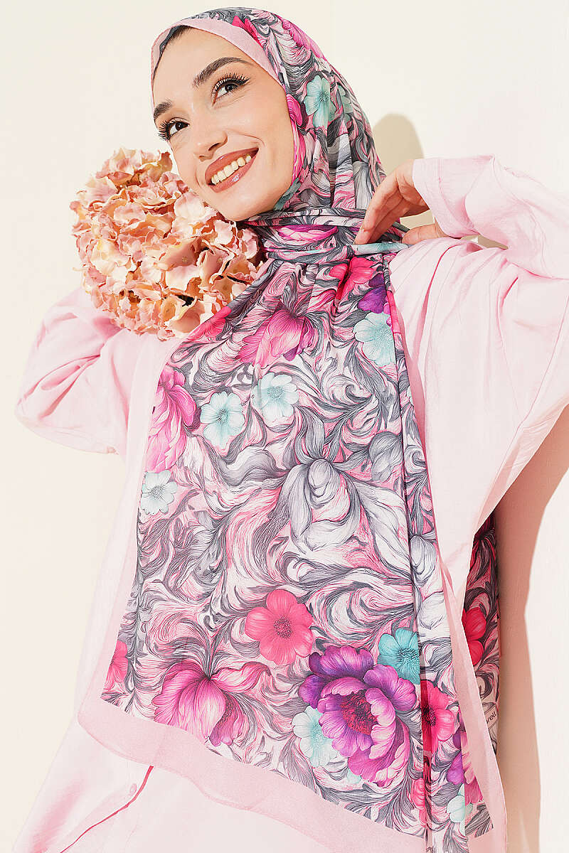 Floral French Silk Shawl - Pink