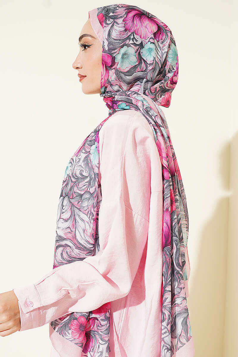Floral French Silk Shawl - Pink