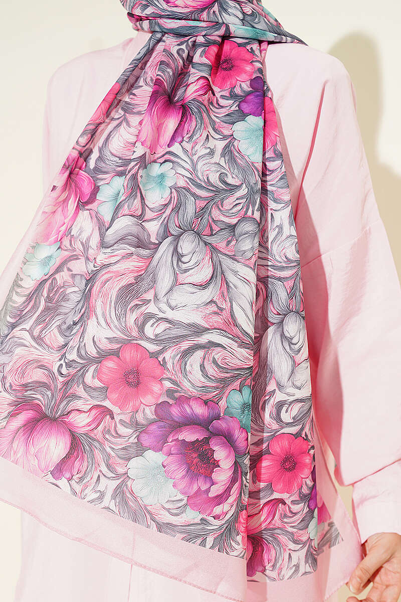 Floral French Silk Shawl - Pink