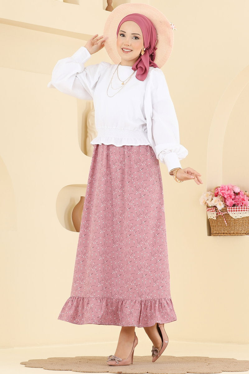 Floral-Print Skirt - Dusty Rose