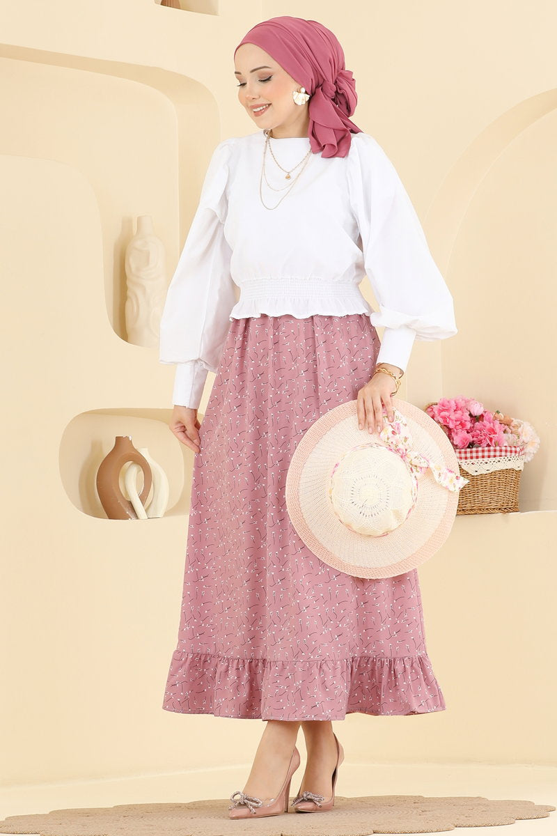 Floral-Print Skirt - Dusty Rose
