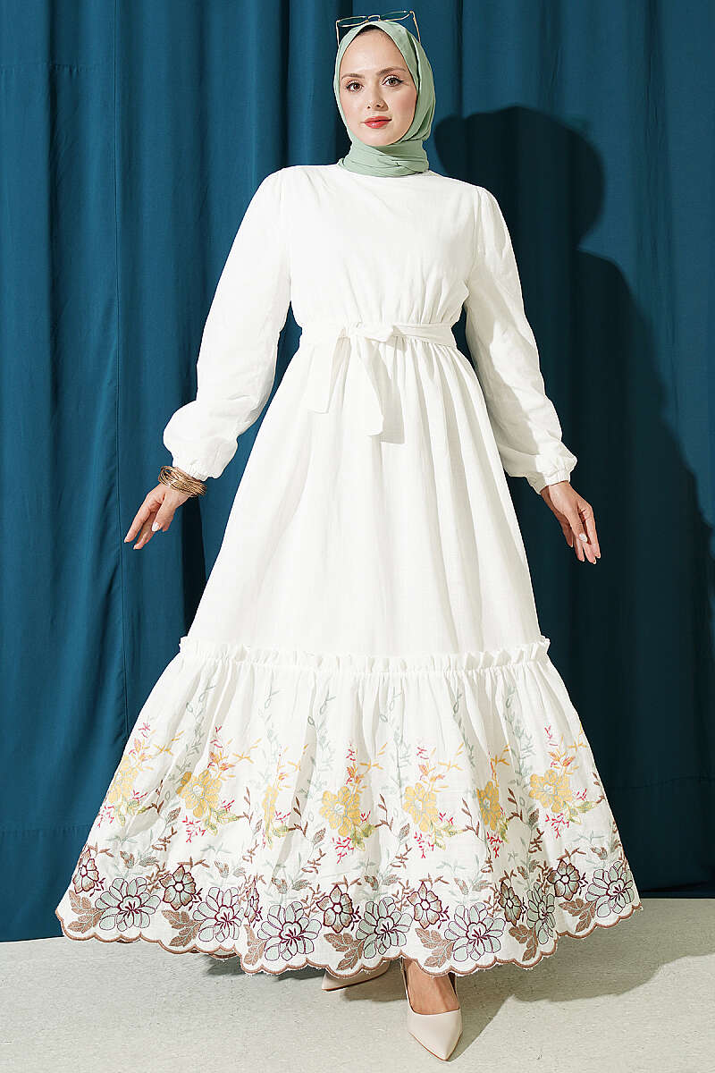 Floral Embroidered Dress - Brown