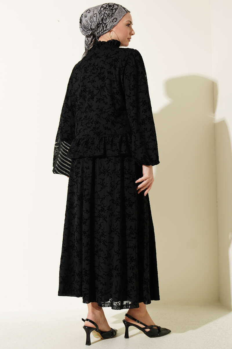 Floral Tulle Skirt Two-Piece Set - Black