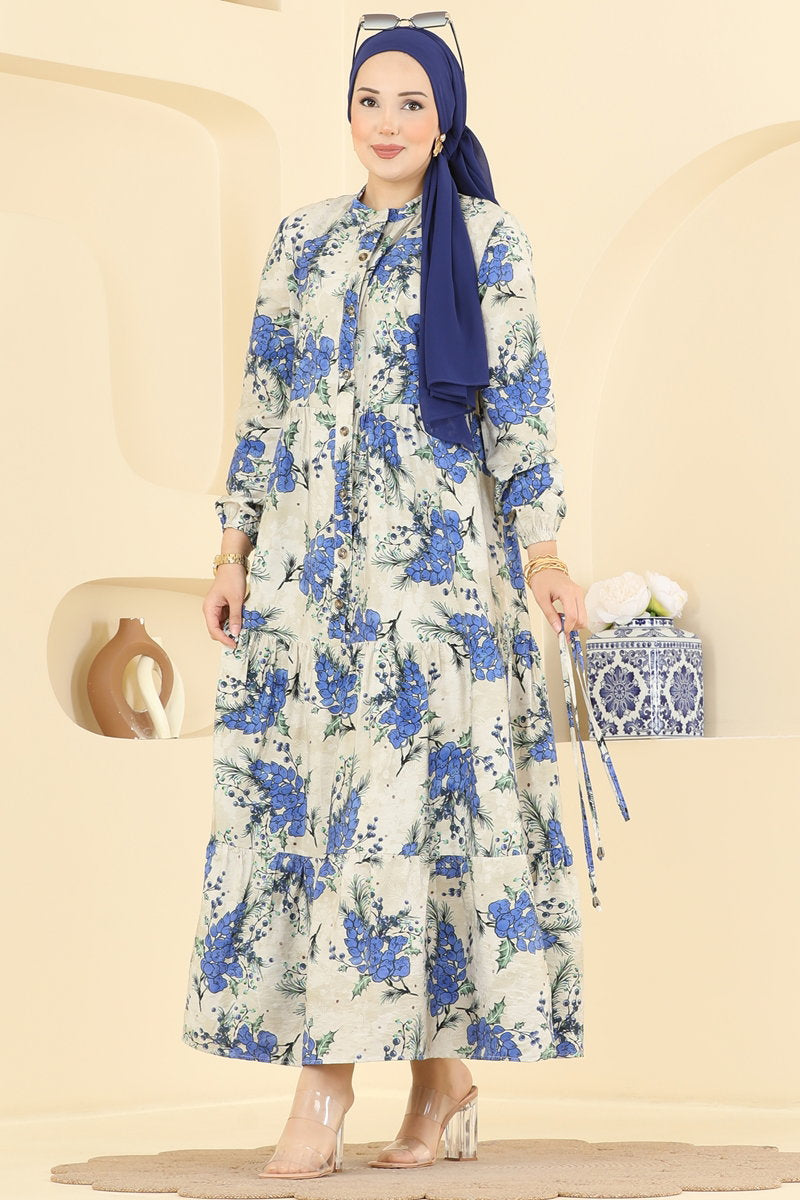 Floral Modal Dress with Ties - Indigo