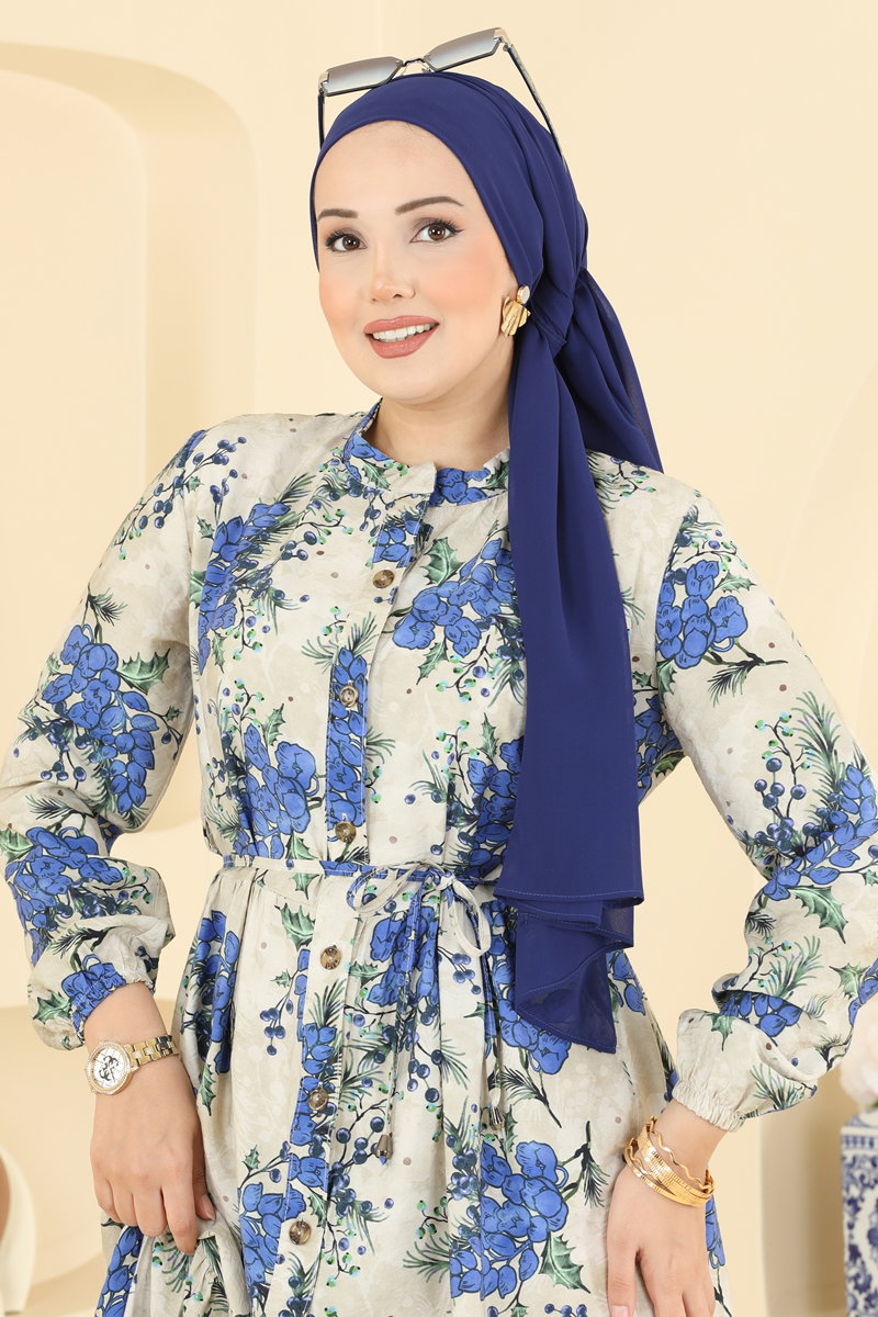 Floral Modal Dress with Ties - Indigo