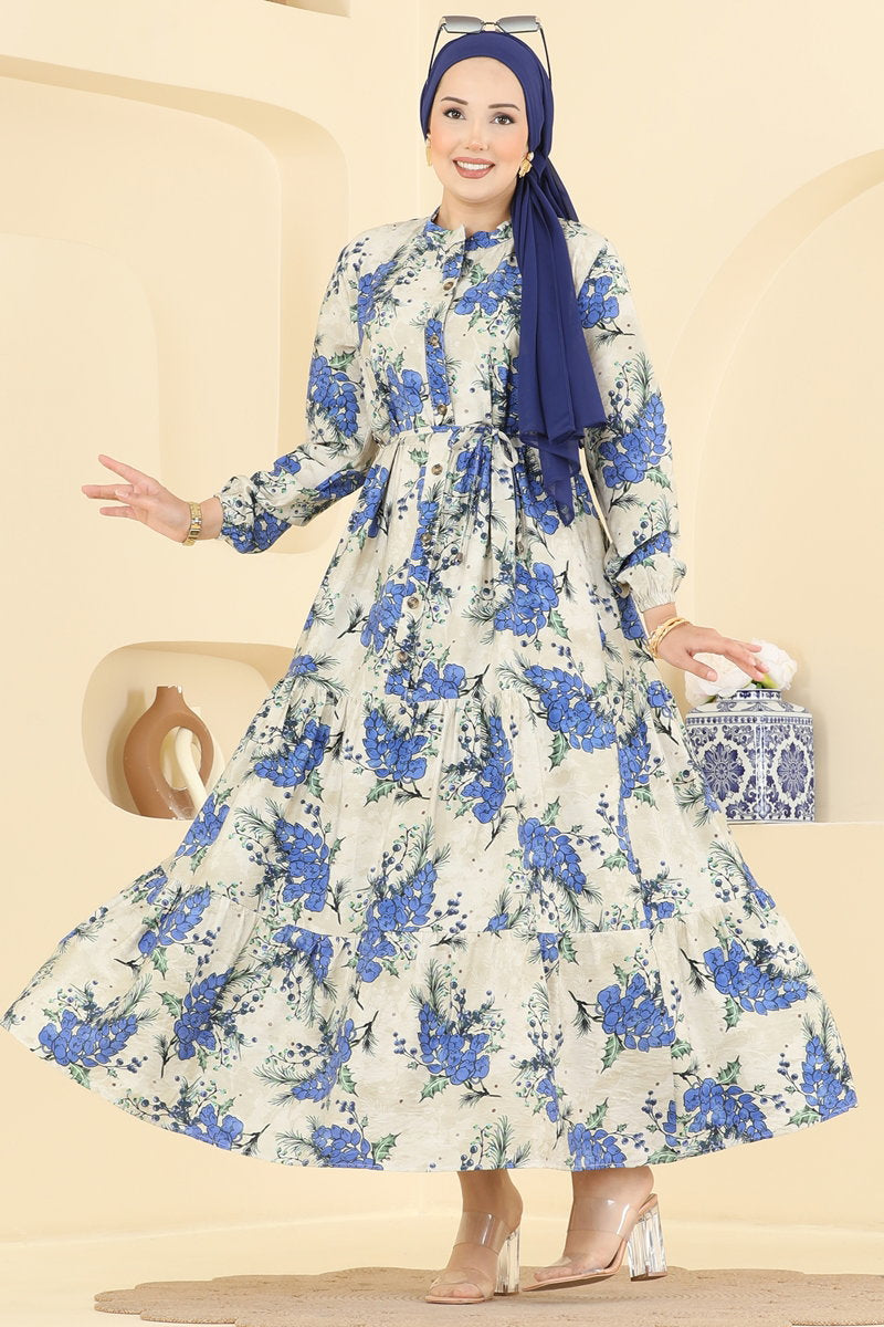 Floral Modal Dress with Ties - Indigo