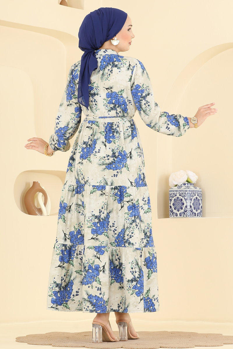 Floral Modal Dress with Ties - Indigo