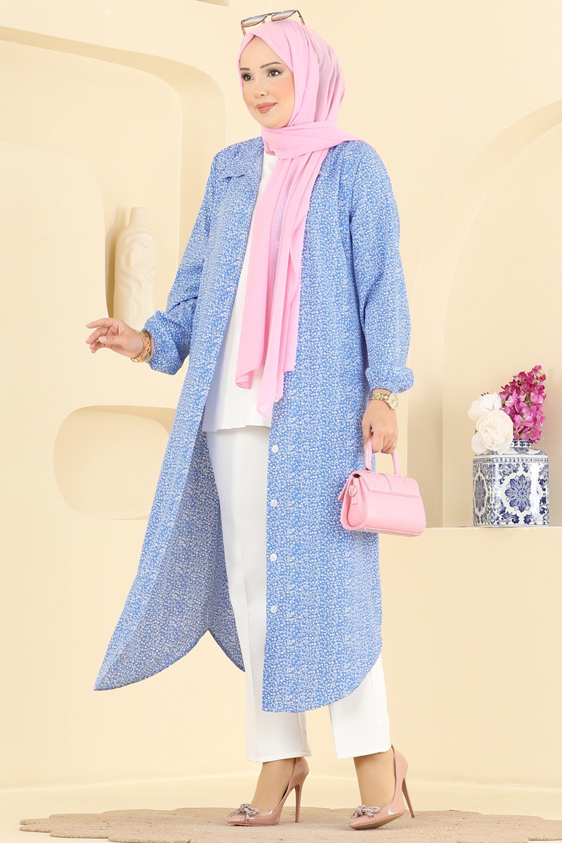 Floral Woven Tunic - Blue