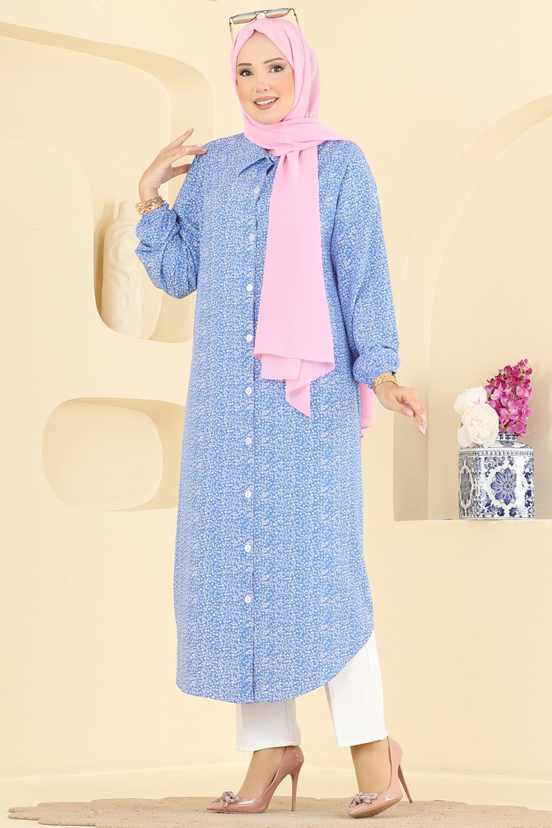 Floral Woven Tunic - Blue