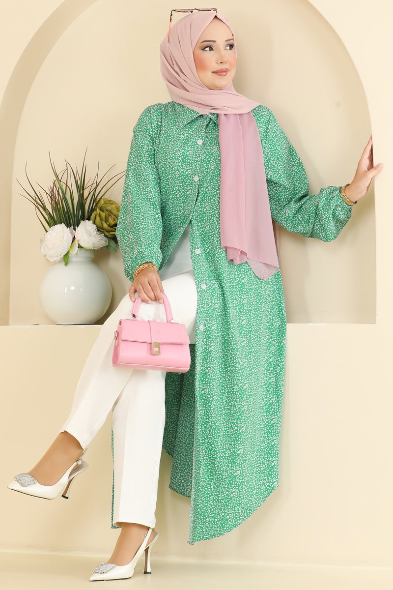 Floral Woven Tunic - Green
