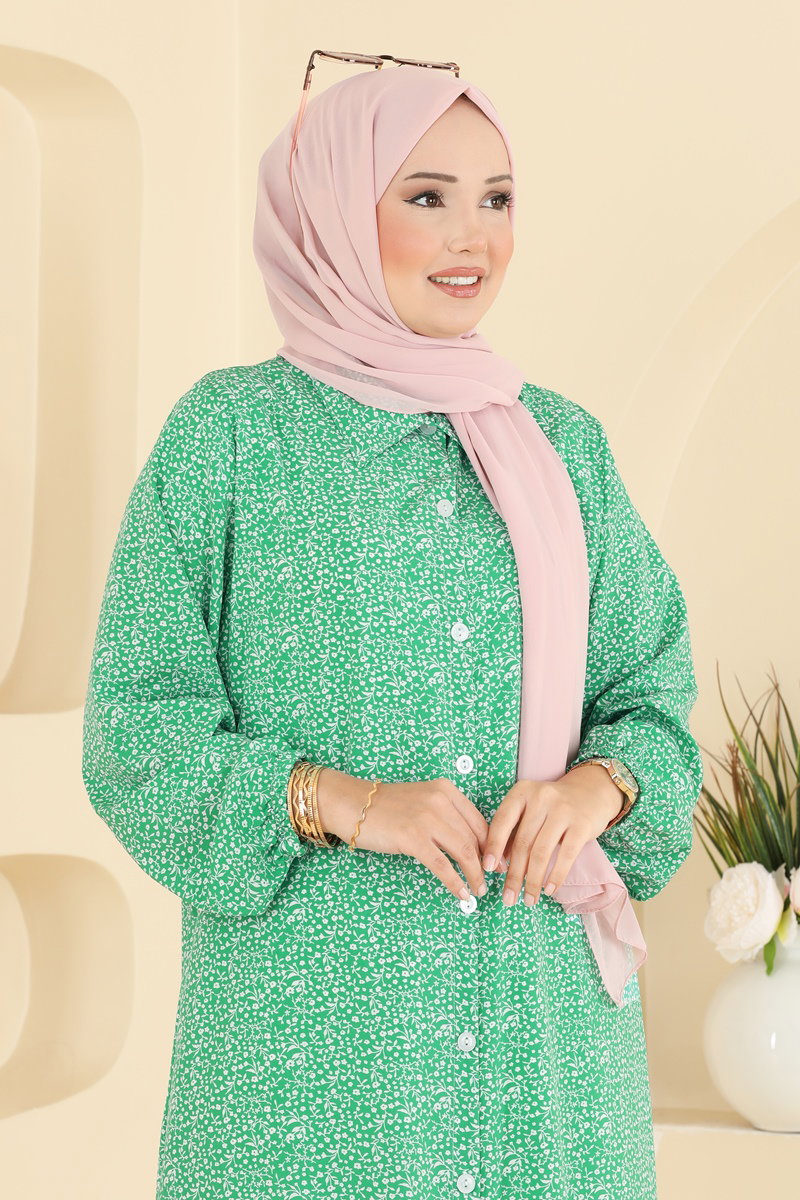 Floral Woven Tunic - Green