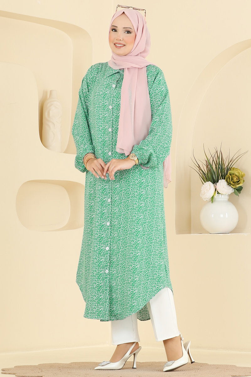 Floral Woven Tunic - Green