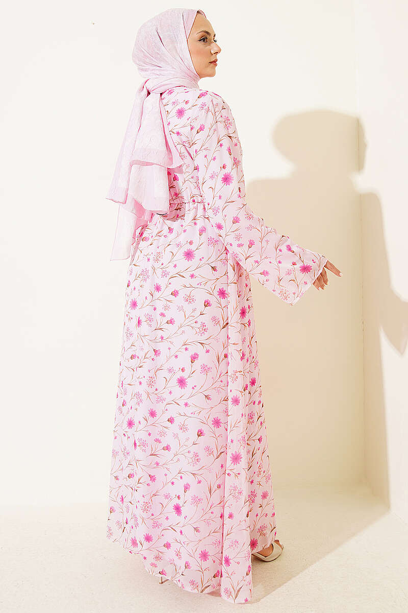 Floral Dress with Gold Buckle - Pink
